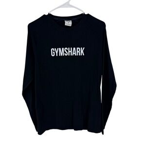 Gymshark Long Sleeve T-Shirt Mens M Black White Logo Active Slim Fit Workout